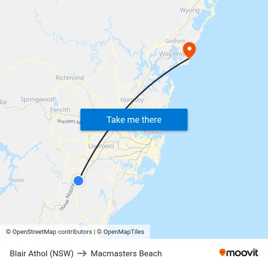 Blair Athol (NSW) to Macmasters Beach map