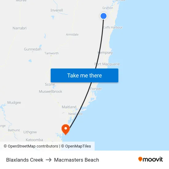 Blaxlands Creek to Macmasters Beach map