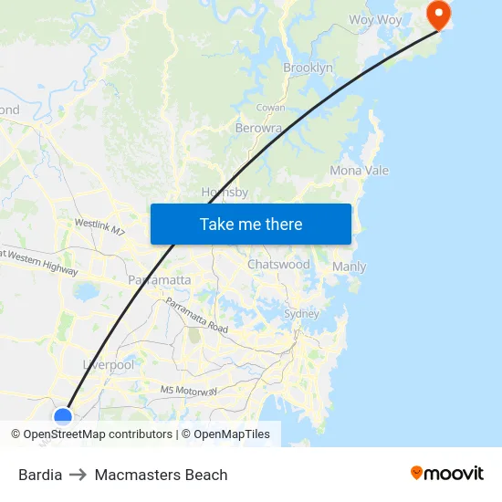 Bardia to Macmasters Beach map