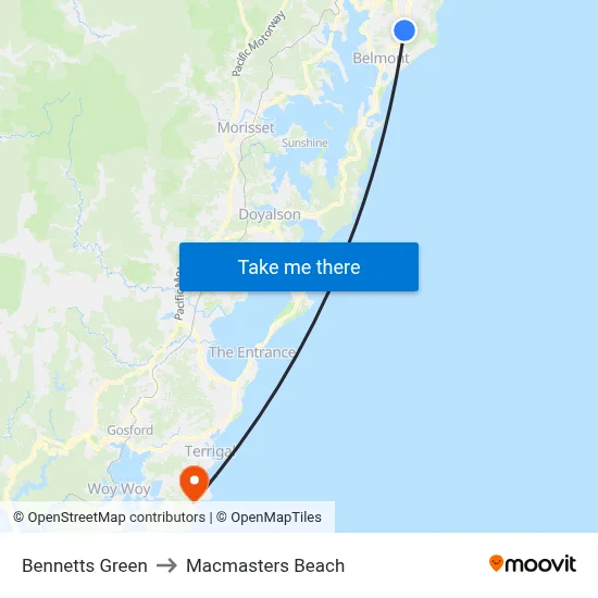 Bennetts Green to Macmasters Beach map