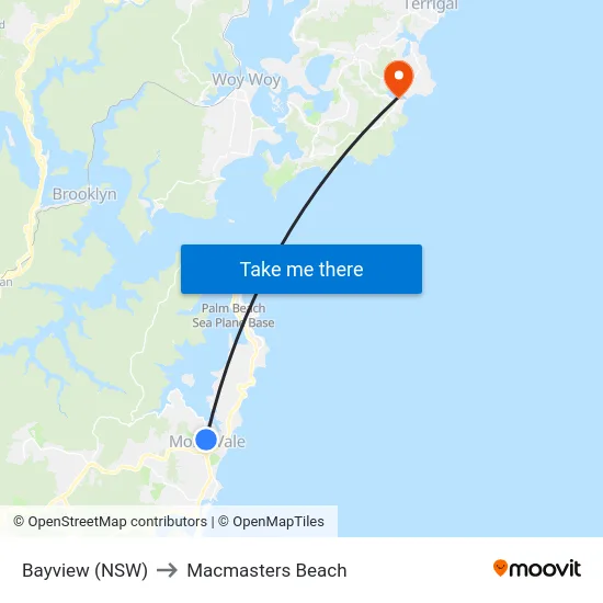 Bayview (NSW) to Macmasters Beach map