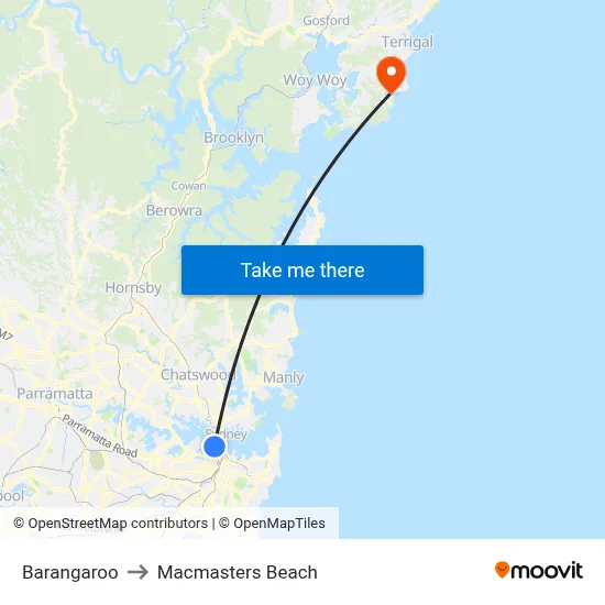 Barangaroo to Macmasters Beach map