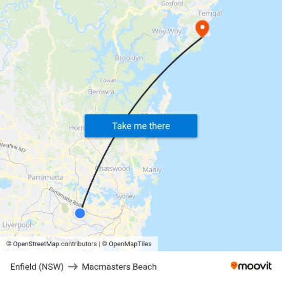 Enfield (NSW) to Macmasters Beach map