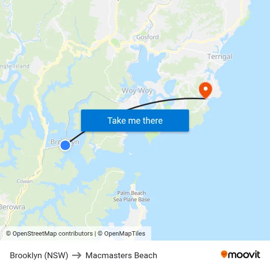 Brooklyn (NSW) to Macmasters Beach map