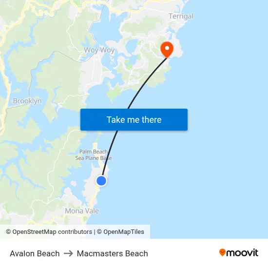 Avalon Beach to Macmasters Beach map