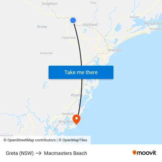 Greta (NSW) to Macmasters Beach map