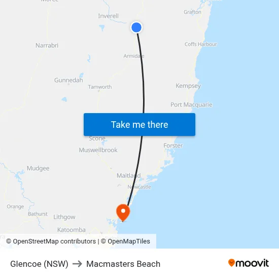 Glencoe (NSW) to Macmasters Beach map
