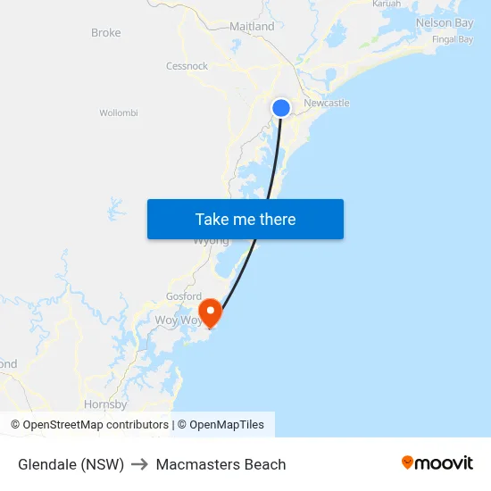 Glendale (NSW) to Macmasters Beach map