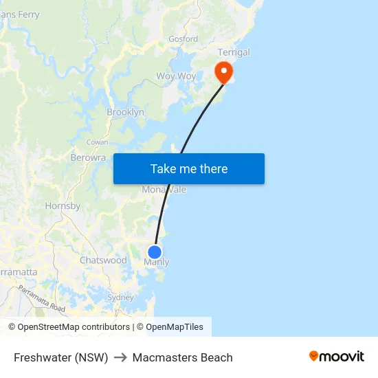 Freshwater (NSW) to Macmasters Beach map