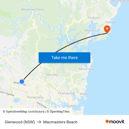 Glenwood (NSW) to Macmasters Beach map