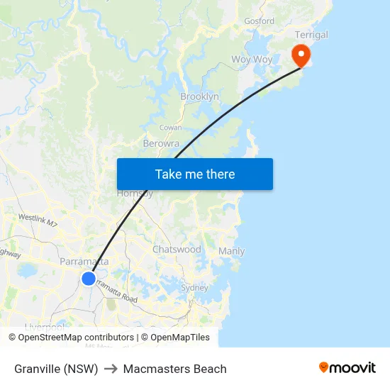 Granville (NSW) to Macmasters Beach map