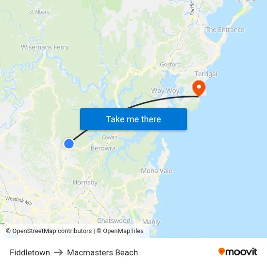Fiddletown to Macmasters Beach map