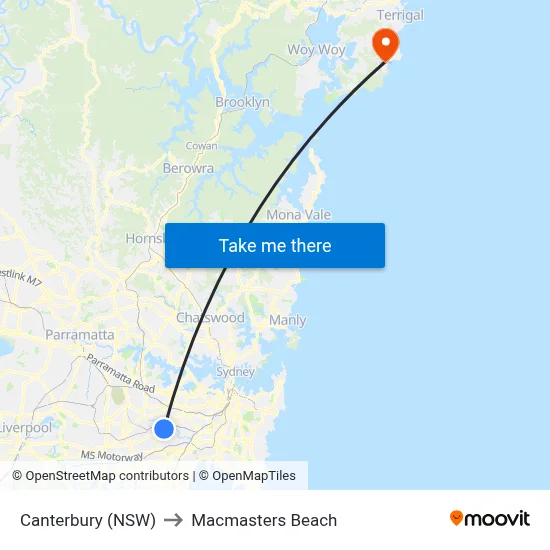 Canterbury (NSW) to Macmasters Beach map
