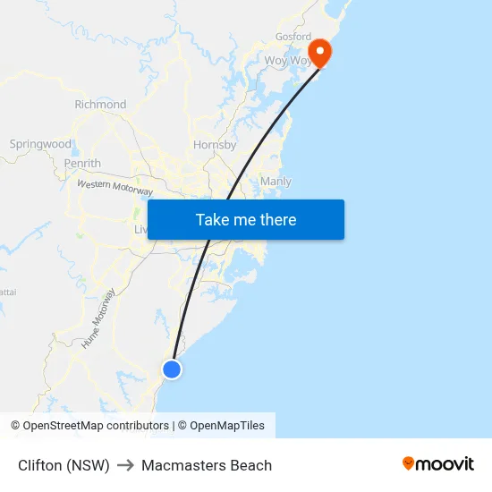 Clifton (NSW) to Macmasters Beach map