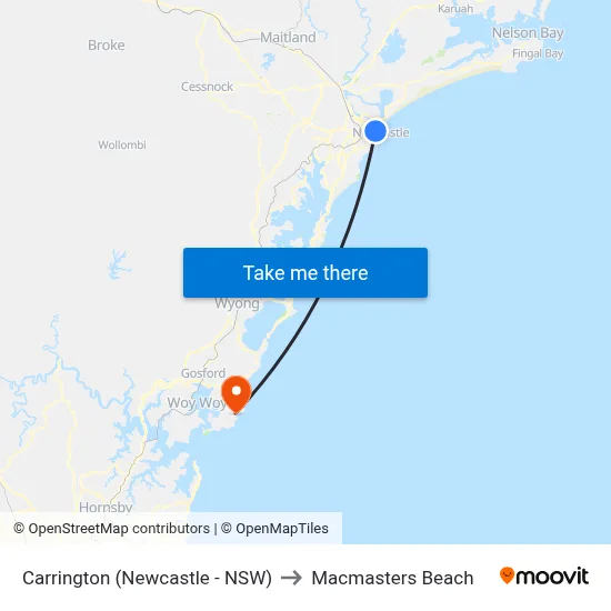 Carrington (Newcastle - NSW) to Macmasters Beach map