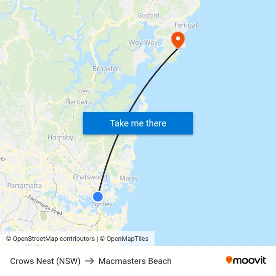 Crows Nest (NSW) to Macmasters Beach map