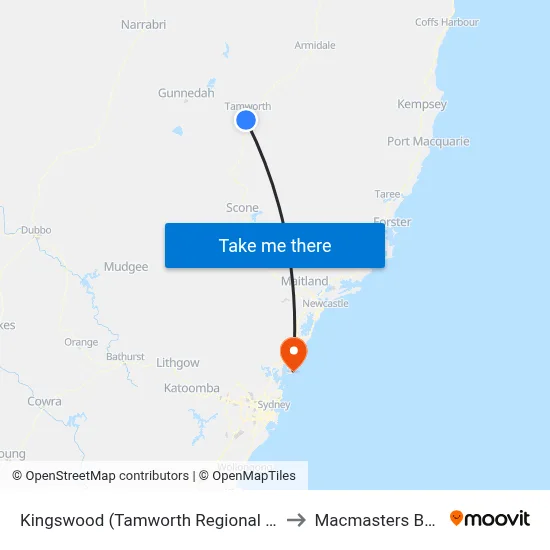 Kingswood (Tamworth Regional - NSW) to Macmasters Beach map