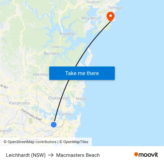 Leichhardt (NSW) to Macmasters Beach map