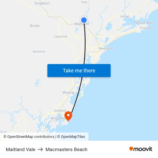 Maitland Vale to Macmasters Beach map