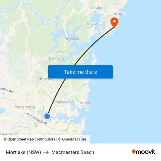 Mortlake (NSW) to Macmasters Beach map