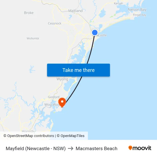 Mayfield (Newcastle - NSW) to Macmasters Beach map