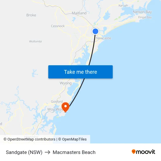 Sandgate (NSW) to Macmasters Beach map