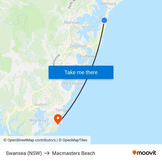 Swansea (NSW) to Macmasters Beach map