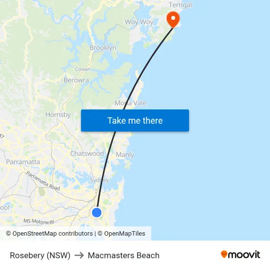 Rosebery (NSW) to Macmasters Beach map