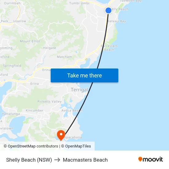 Shelly Beach (NSW) to Macmasters Beach map
