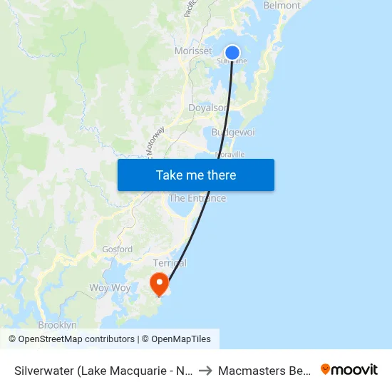 Silverwater (Lake Macquarie - NSW) to Macmasters Beach map