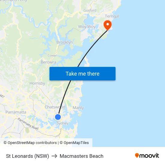 St Leonards (NSW) to Macmasters Beach map
