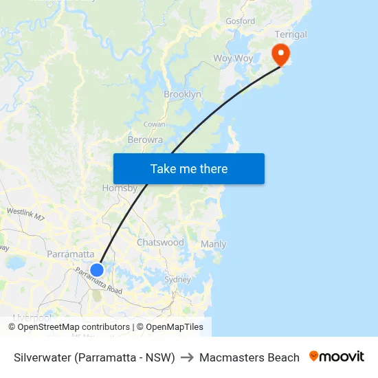 Silverwater (Parramatta - NSW) to Macmasters Beach map
