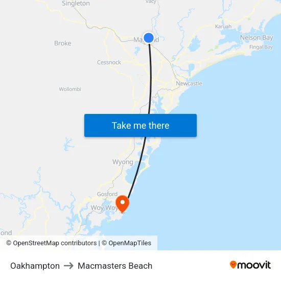 Oakhampton to Macmasters Beach map
