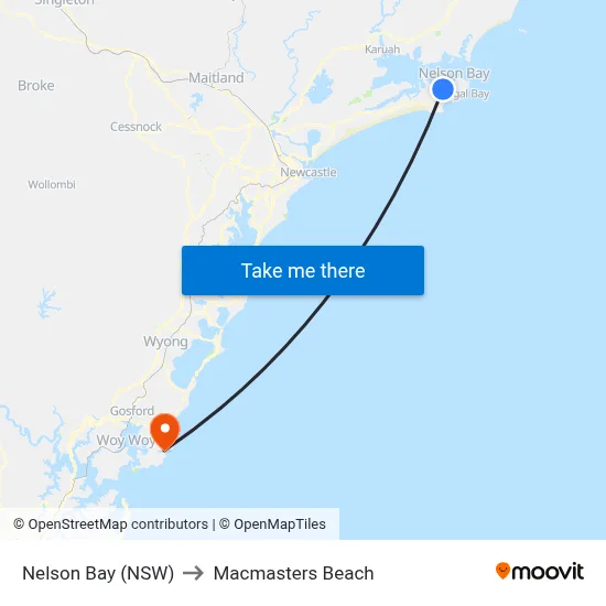 Nelson Bay (NSW) to Macmasters Beach map