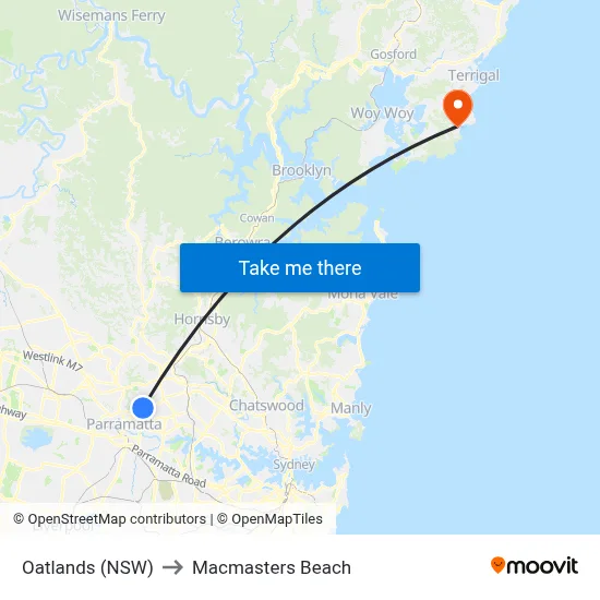 Oatlands (NSW) to Macmasters Beach map