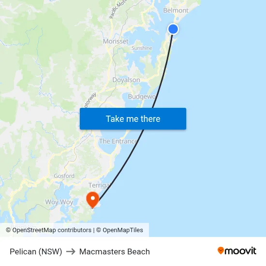 Pelican (NSW) to Macmasters Beach map