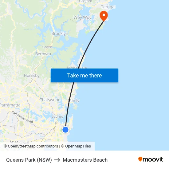 Queens Park (NSW) to Macmasters Beach map