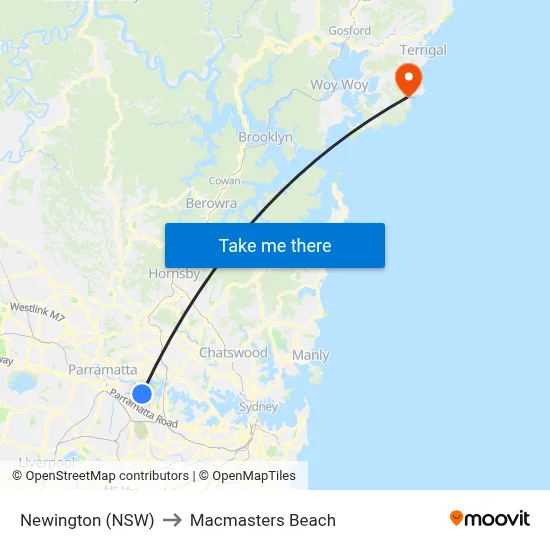 Newington (NSW) to Macmasters Beach map