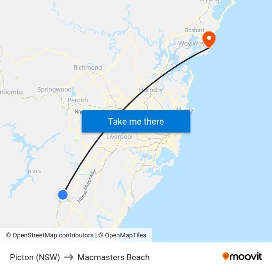 Picton (NSW) to Macmasters Beach map