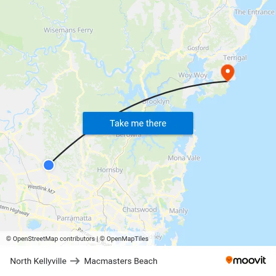 North Kellyville to Macmasters Beach map