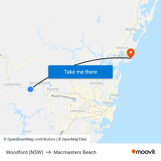 Woodford (NSW) to Macmasters Beach map