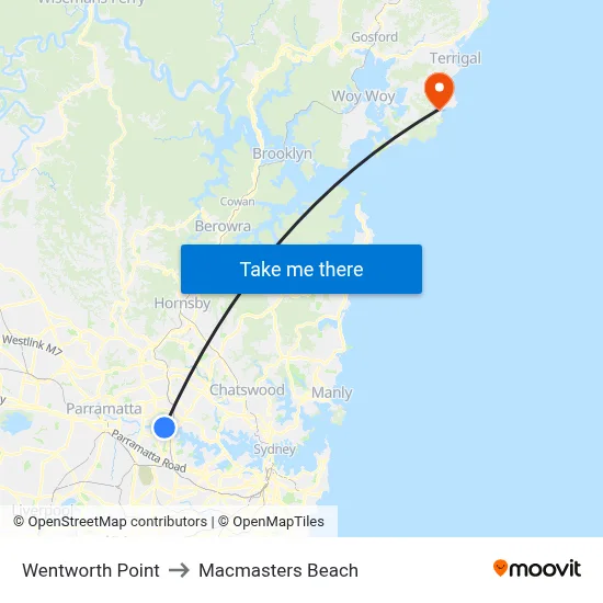 Wentworth Point to Macmasters Beach map