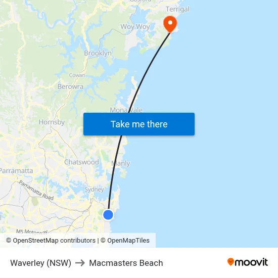 Waverley (NSW) to Macmasters Beach map