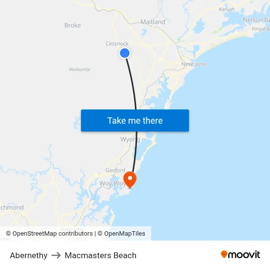 Abernethy to Macmasters Beach map