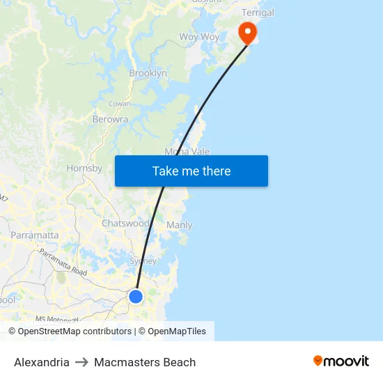 Alexandria to Macmasters Beach map