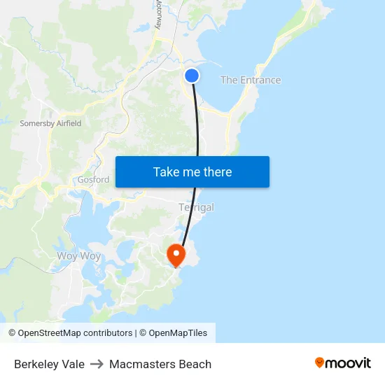 Berkeley Vale to Macmasters Beach map