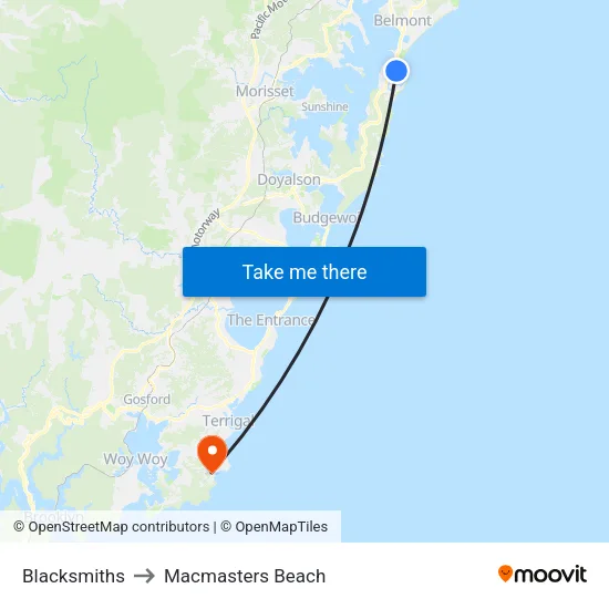 Blacksmiths to Macmasters Beach map