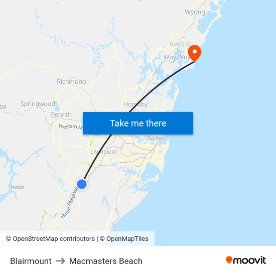Blairmount to Macmasters Beach map