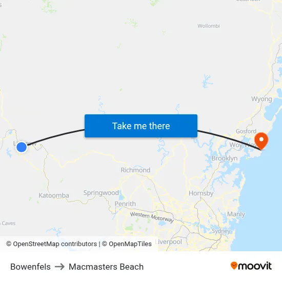 Bowenfels to Macmasters Beach map