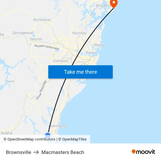 Brownsville to Macmasters Beach map